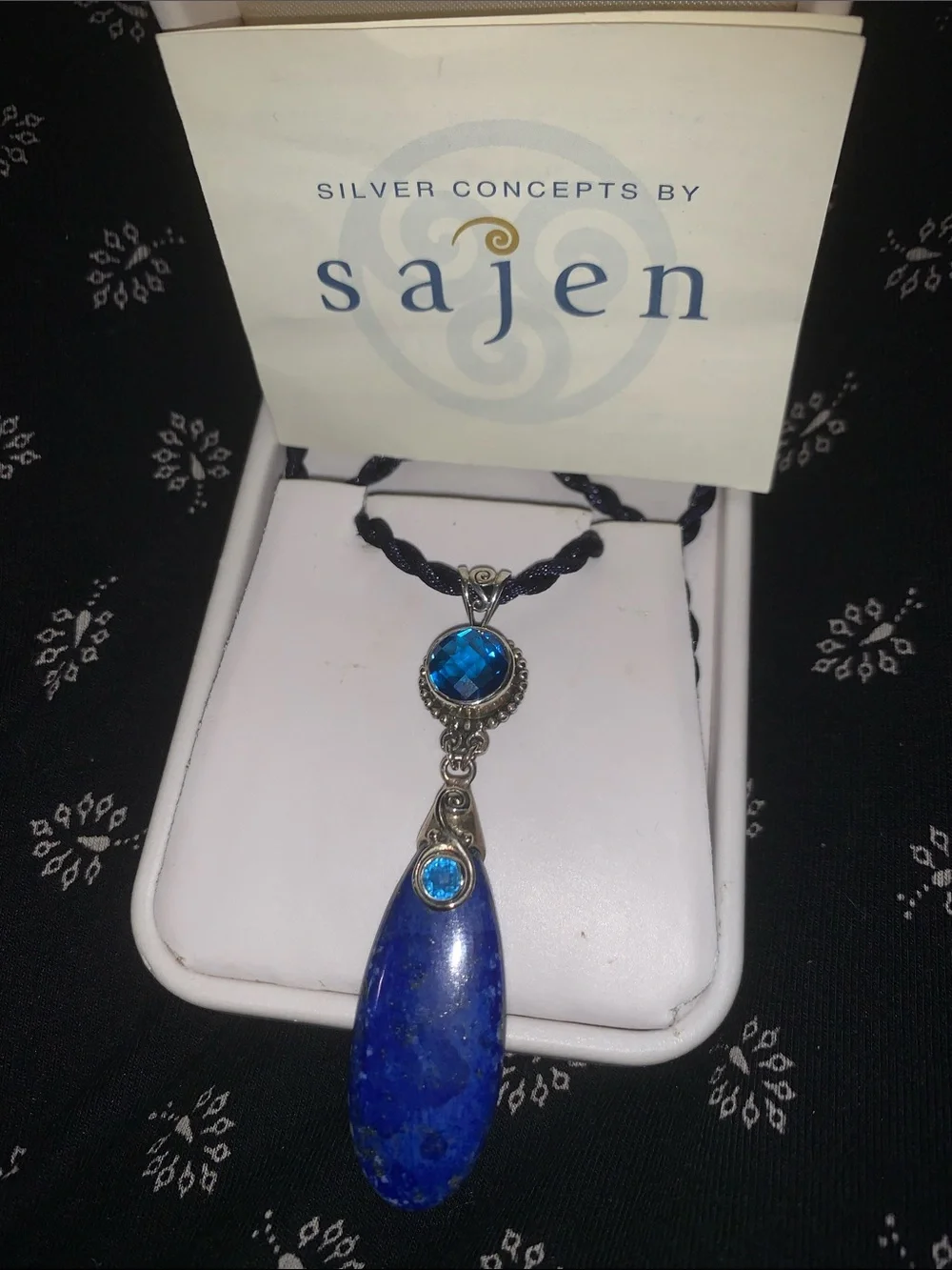 Vintage Saje Lapis Lazuli Teardrop Necklace with Blue Crystal Accents - Picture 1 of 6